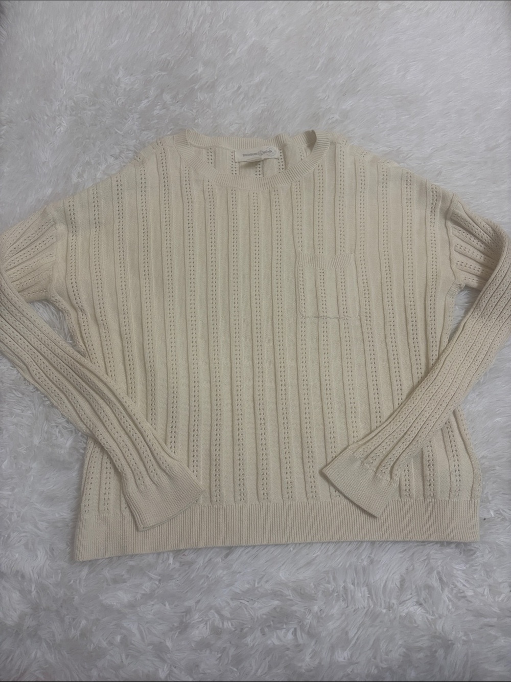 NWOT Treasure & Bond Cream Pointelle Long Sleeve Sweater Youth Girls XL 14/16